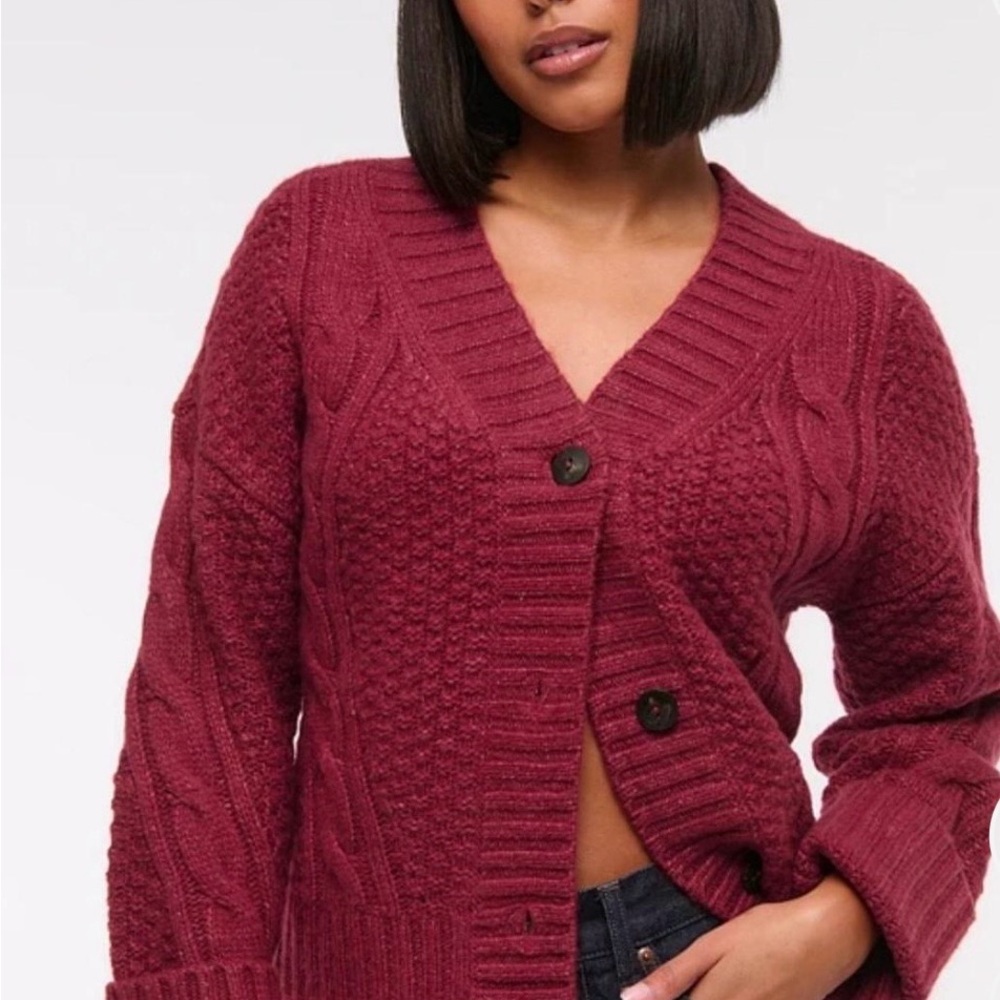 Abercrombie & Fitch Maroon Cable Knit Cardigan